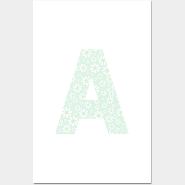 Letter A Daisy Mint Design Wall Art by BloomingDiaries